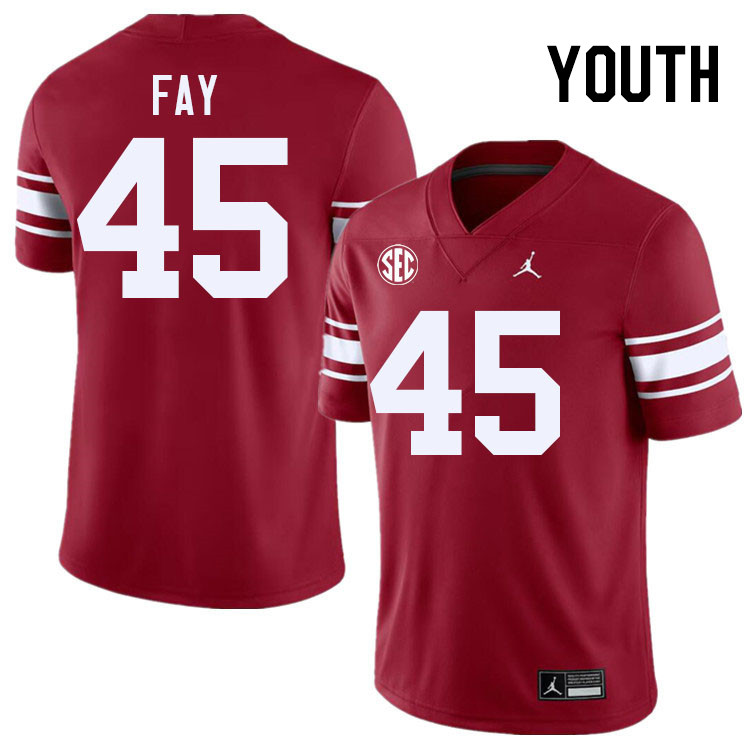 Youth #45 Hampton Fay Oklahoma Sooners 2024 SEC Conference College Football Jerseys-Throwback